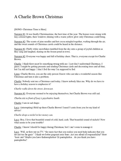 SONG- Christmas Time is Here Narrator 1 It was finally Christmastime, the best time of the year. . Charlie brown christmas play script free